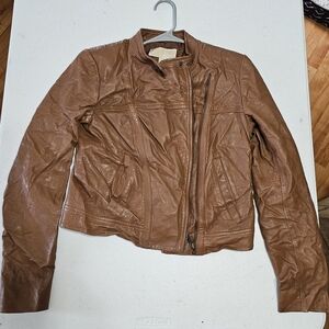 Michael Kors Small Brown Lamb Leather Motorcycle Biker Jacket Womens